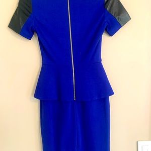 Ted Baker Blue and Black Leather Peplum Dress